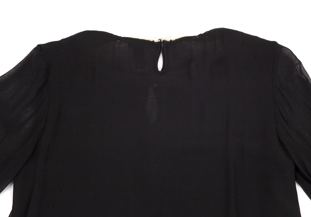 COMME DES GARCONS JUNYA WATANABE JAPAN. Black Semi-Sheer Pearl Neck Dress