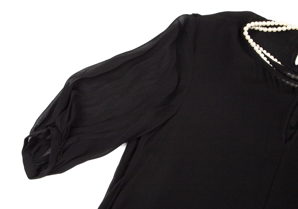 COMME DES GARCONS JUNYA WATANABE JAPAN. Black Semi-Sheer Pearl Neck Dress