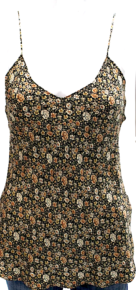 Nili Lotan NY. Black Silk Floral Sleeveless V-Neck Camisole
