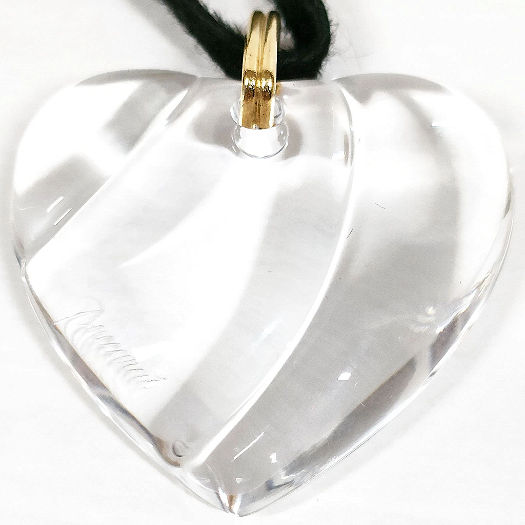 Baccarat FRANCE. SIGNED Vintage Crystal Stainless Steel Goldplated Heart Pendant Necklace