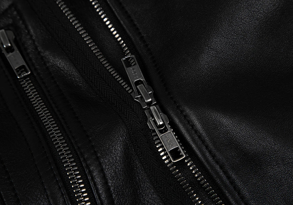 THYSKEN'S THEORY. Raccoon Fur Collar Black LambskinLeather Biker Jacket / Evening Jacket. MANY MORE FURS AND FAUX FURS IN STORE NOW