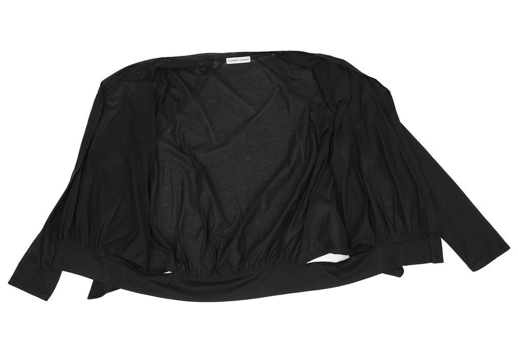 TSUMORI CHISATO JAPAN. Black Cotton Raglan Sleeve Semi-Sheer Cardigan Style Top
