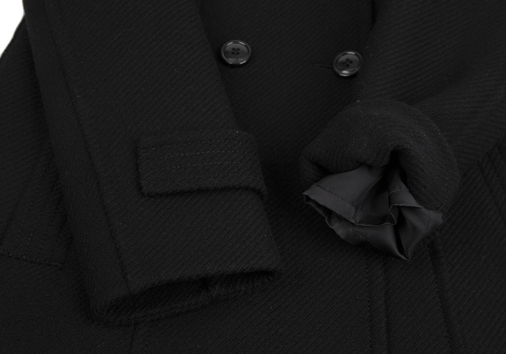 TOMORROWLAND BALLSEY JAPAN. Black Wool Stand Collar Double Coat