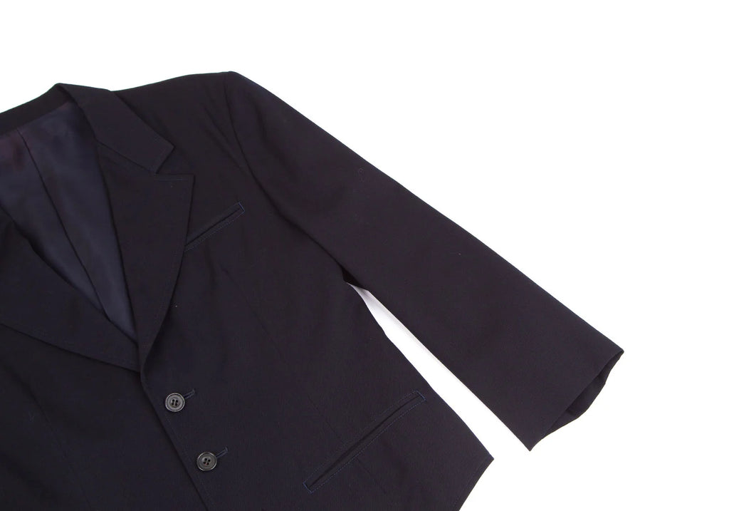 YOHJI YAMAMOTO JAPAN. Y's Wool Hem Navy Asymmetry Jacket