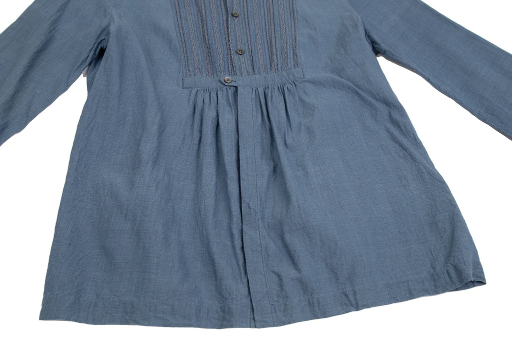 45rpm 45R JAPAN. Indigo Dyed Lace Striped Cotton Long Sleeve Shirt