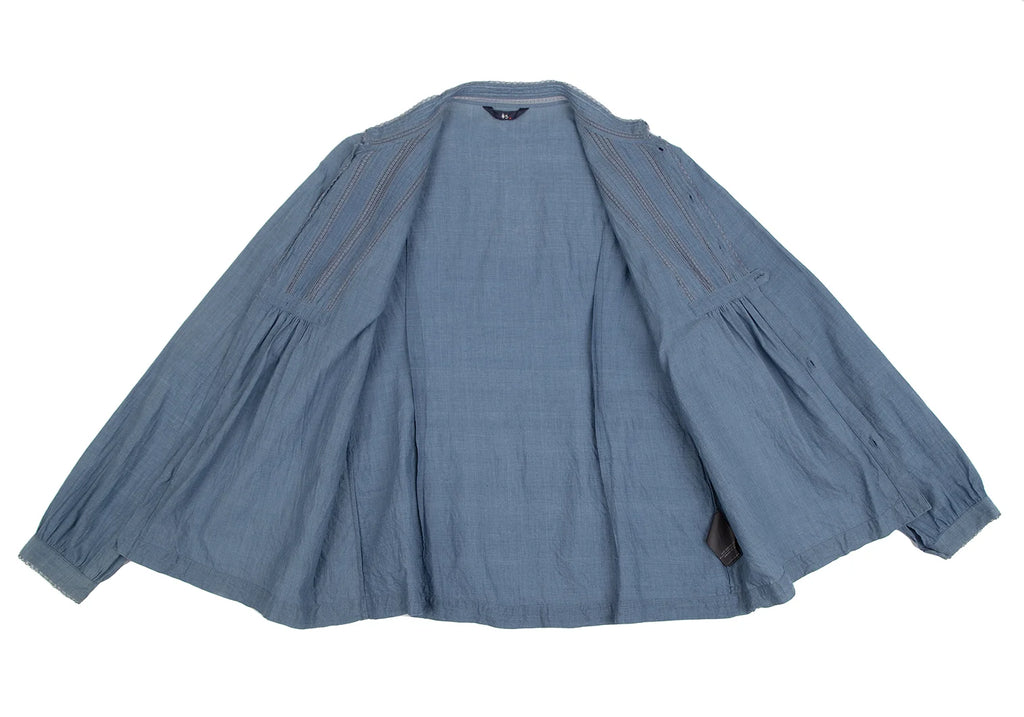 45rpm 45R JAPAN. Indigo Dyed Lace Striped Cotton Long Sleeve Shirt