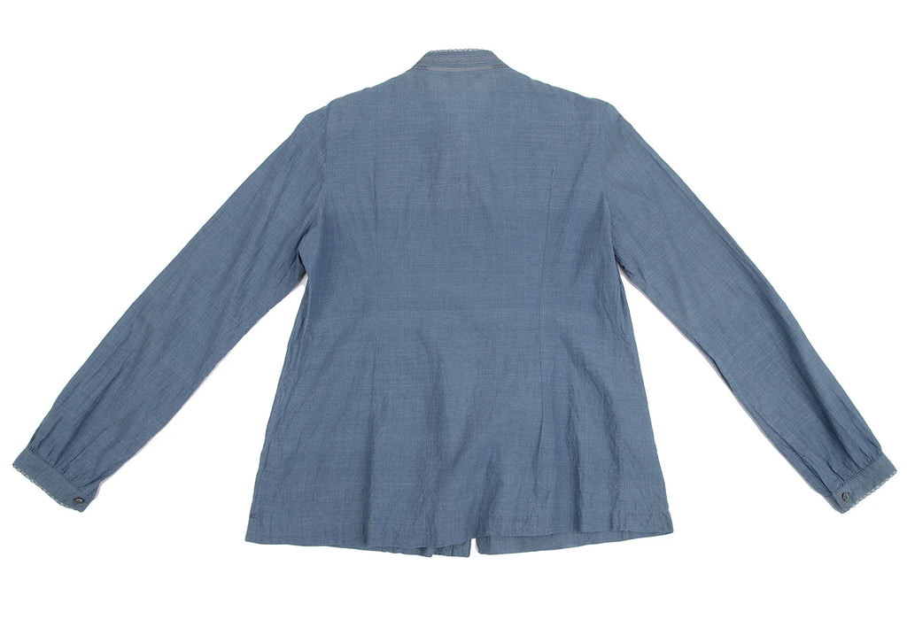 45rpm 45R JAPAN. Indigo Dyed Lace Striped Cotton Long Sleeve Shirt
