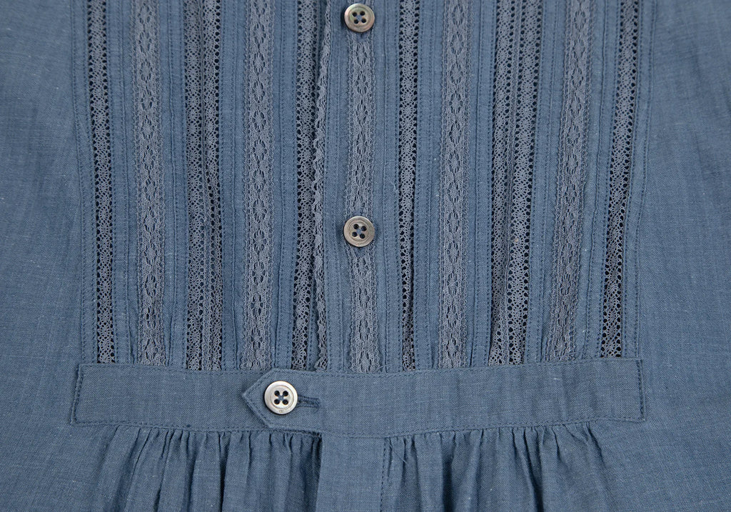 45rpm 45R JAPAN. Indigo Dyed Lace Striped Cotton Long Sleeve Shirt