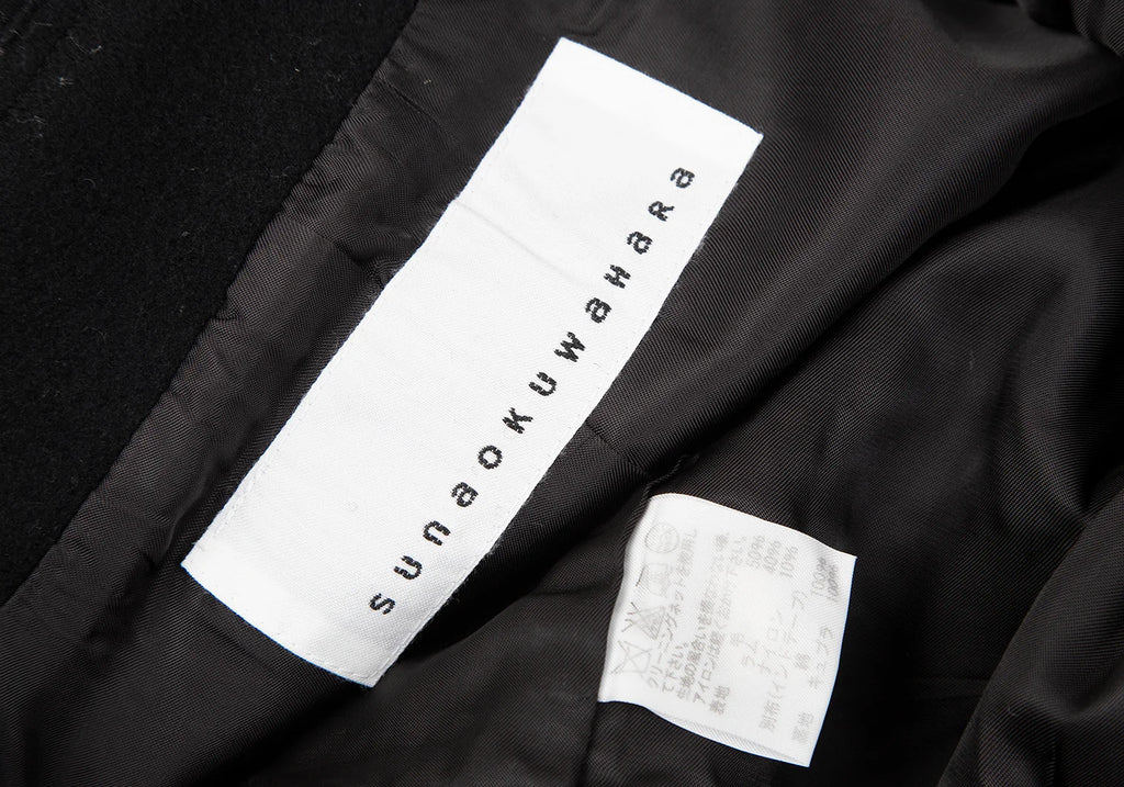 ISSEY MIYAKE JAPAN. sunaokuwahara Black Lamb Wool Blend Lining Tape Design Peacoat