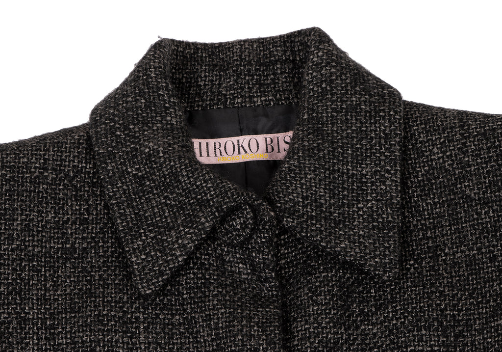 HIROKO KOSHINO JAPAN. HIROKO BIS. Black Wool Rayon Tweed Coat