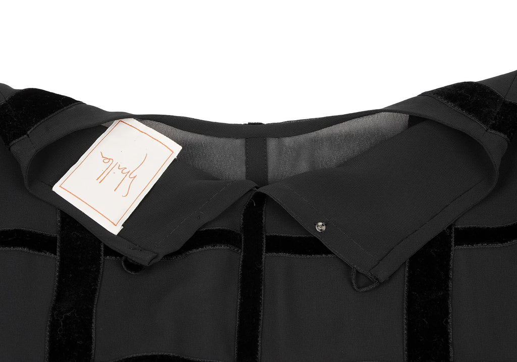 Sybilla Madrid. Black Velor Lattice Short Sleeve Dress