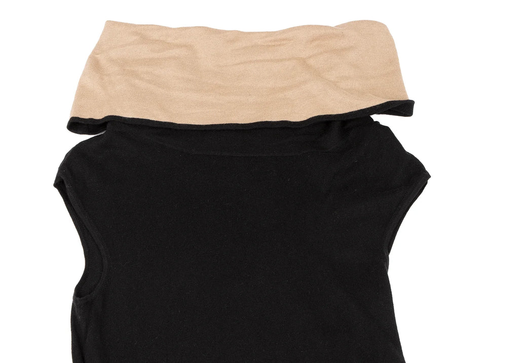 MaxMara Italy. Black Silk/Cashmere Draped Neck Sleeveless Dress