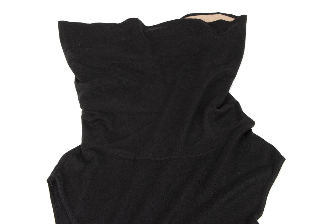 MaxMara Italy. Black Silk/Cashmere Draped Neck Sleeveless Dress