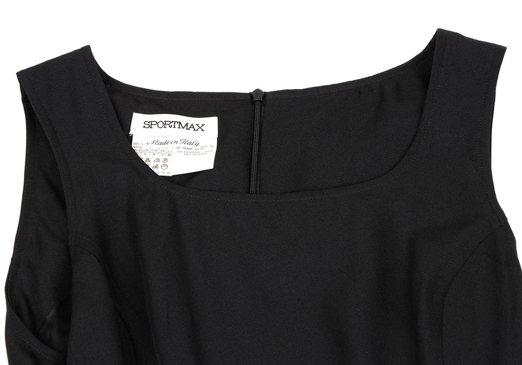 MaxMara Italy. SPORTMAX. Black Belted Poly Sleeveless Dress