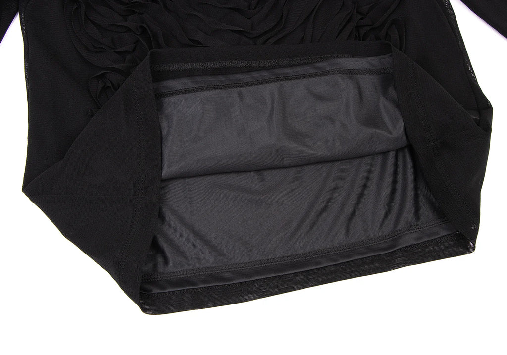 HIROKO KOSHINO HIROKO BIS JAPAN. Black Mesh Front Crepe Design Shirt