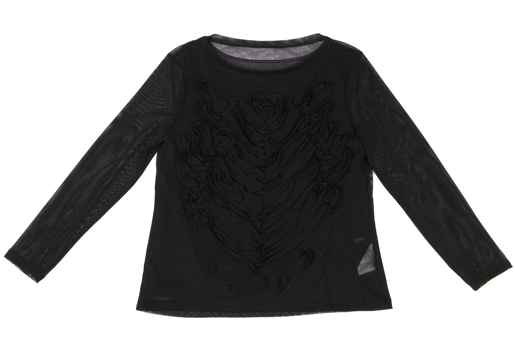 HIROKO KOSHINO HIROKO BIS JAPAN. Black Mesh Front Crepe Design Shirt