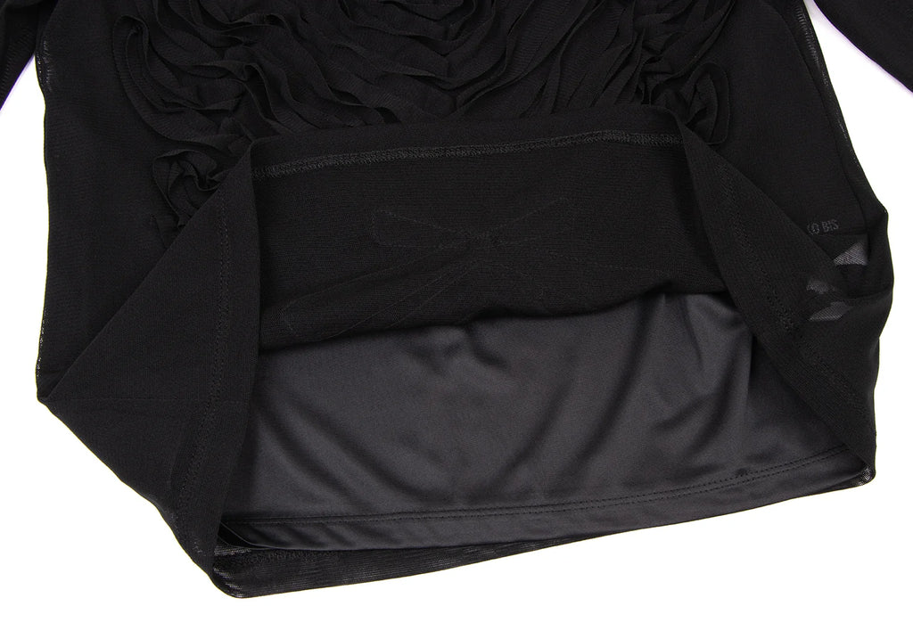 HIROKO KOSHINO HIROKO BIS JAPAN. Black Mesh Front Crepe Design Shirt