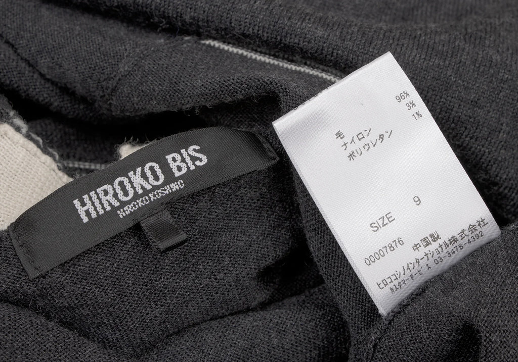 HIROKO KOSHINO HIROKO BIS JAPAN. Charcoal Color Wool Blended Switching Knit Sweater