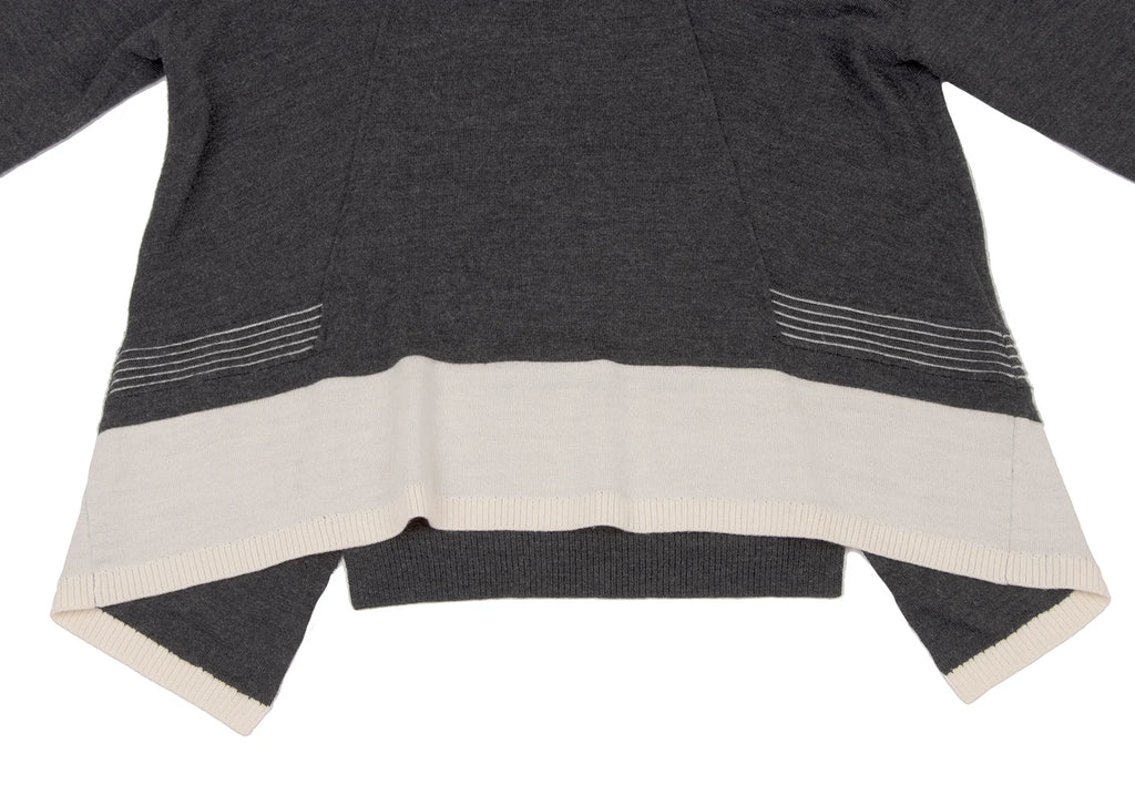 HIROKO KOSHINO HIROKO BIS JAPAN. Charcoal Color Wool Blended Switching Knit Sweater