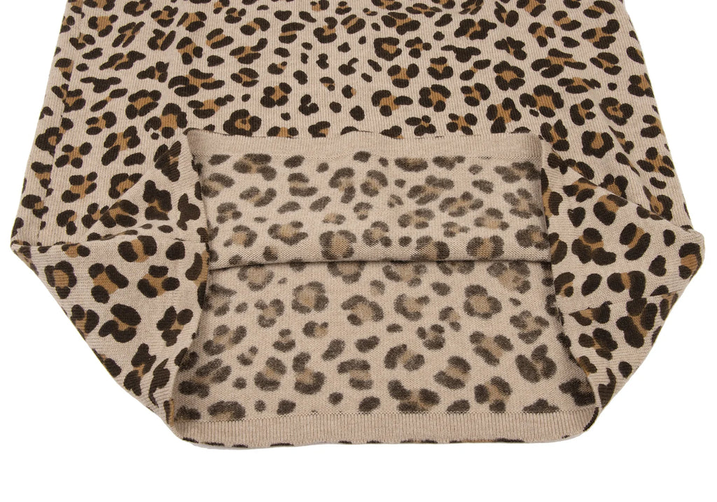 YOSHIE INABA JAPAN. Mocha Wool Cashmere Leopard Knit Dress