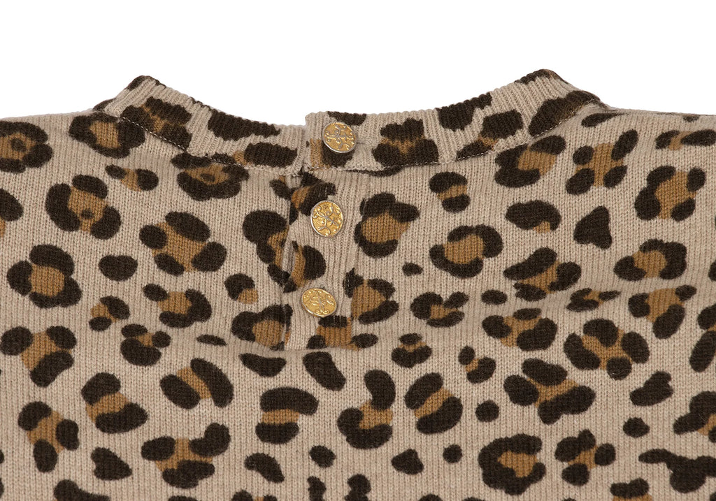 YOSHIE INABA JAPAN. Mocha Wool Cashmere Leopard Knit Dress