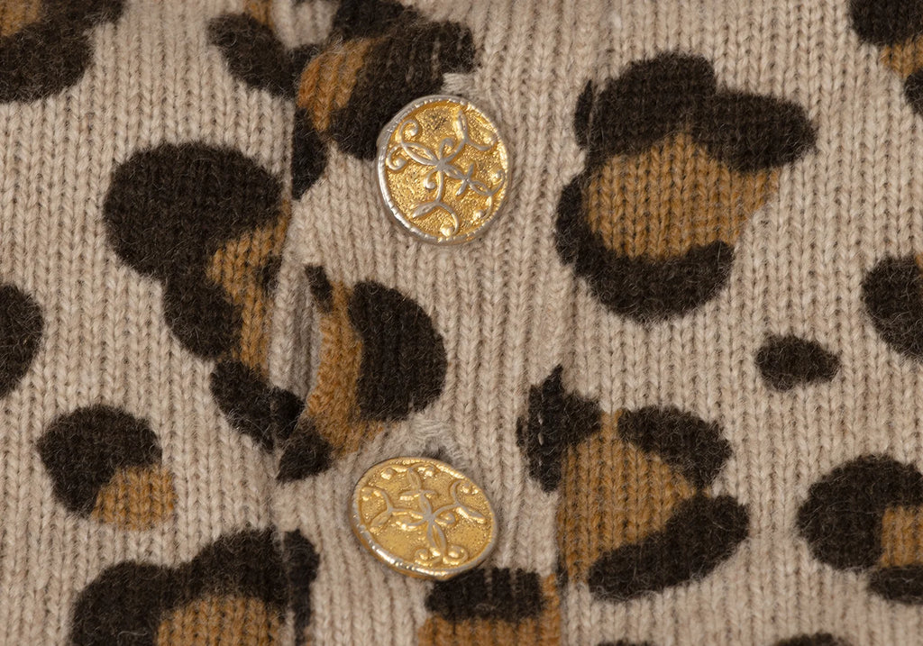 YOSHIE INABA JAPAN. Mocha Wool Cashmere Leopard Knit Dress