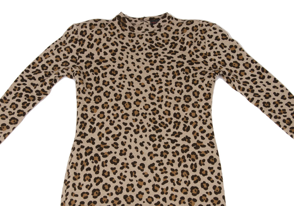 YOSHIE INABA JAPAN. Mocha Wool Cashmere Leopard Knit Dress