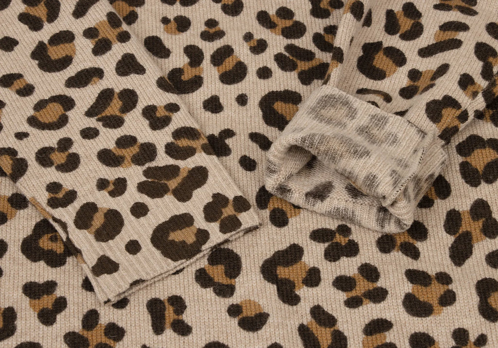 YOSHIE INABA JAPAN. Mocha Wool Cashmere Leopard Knit Dress