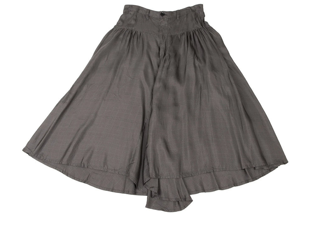 YOHJI YAMAMOTO JAPAN. Y's 100% CUPRA Grey Check Tuck Gather Skirt