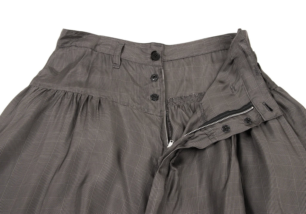 YOHJI YAMAMOTO JAPAN. Y's 100% CUPRA Grey Check Tuck Gather Skirt
