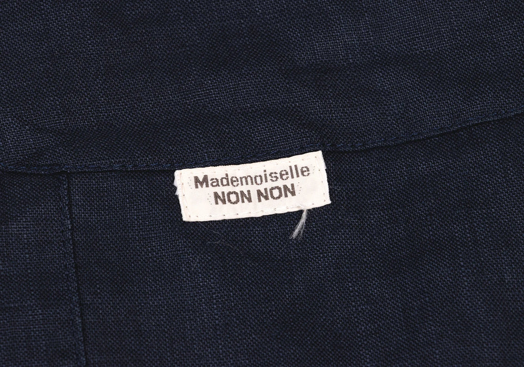 Mademoiselle NON NON Japan. Navy Back Button Short Sleeves Linen Dress