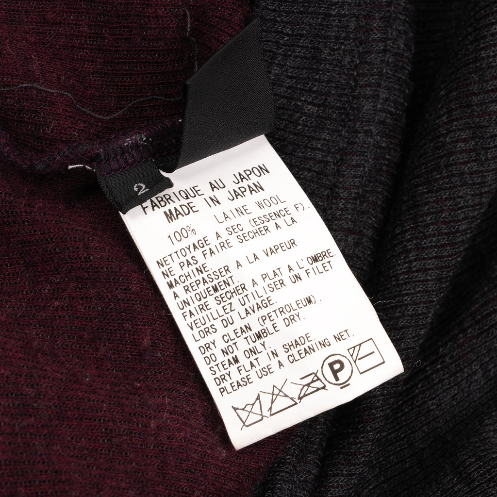YOHJI YAMAMOTO JAPAN. Y's Charcoal,Bordeaux Bicolor Ribbed Knit