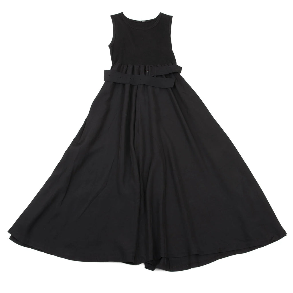 YOHJI YAMAMOTO JAPAN. WORKSHOP Black Rayon Switching Belted Dress
