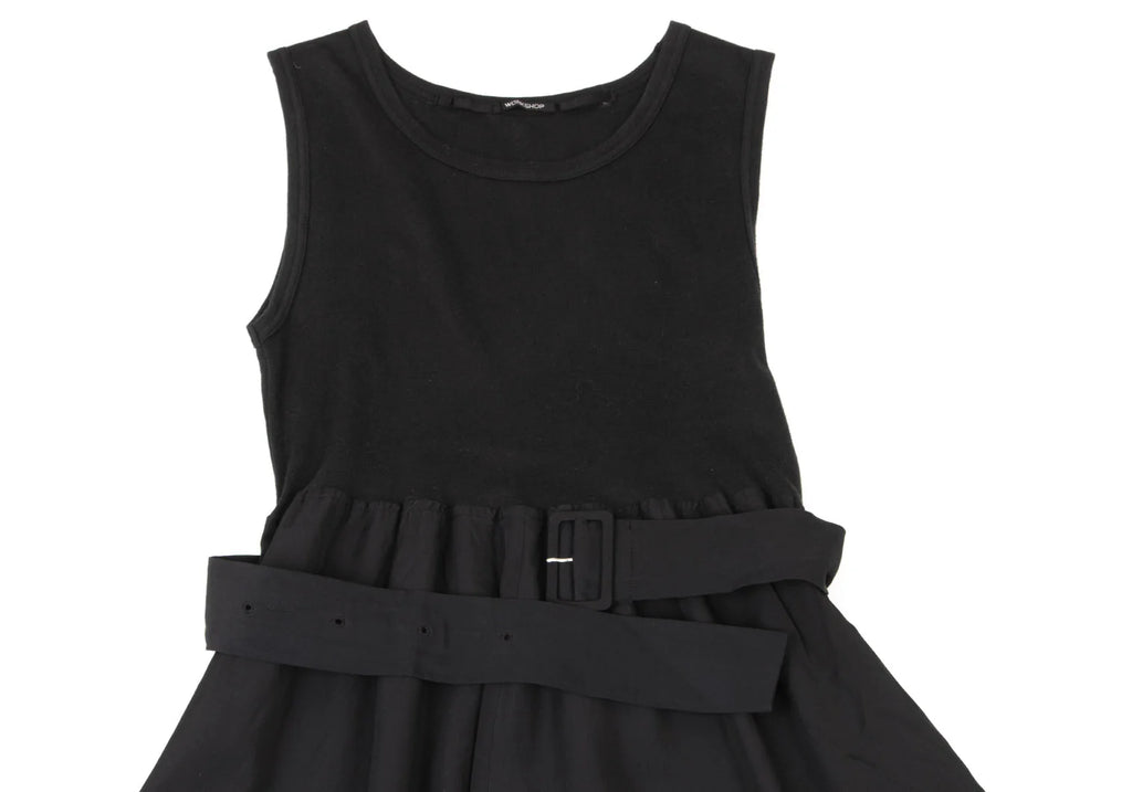 YOHJI YAMAMOTO JAPAN. WORKSHOP Black Rayon Switching Belted Dress