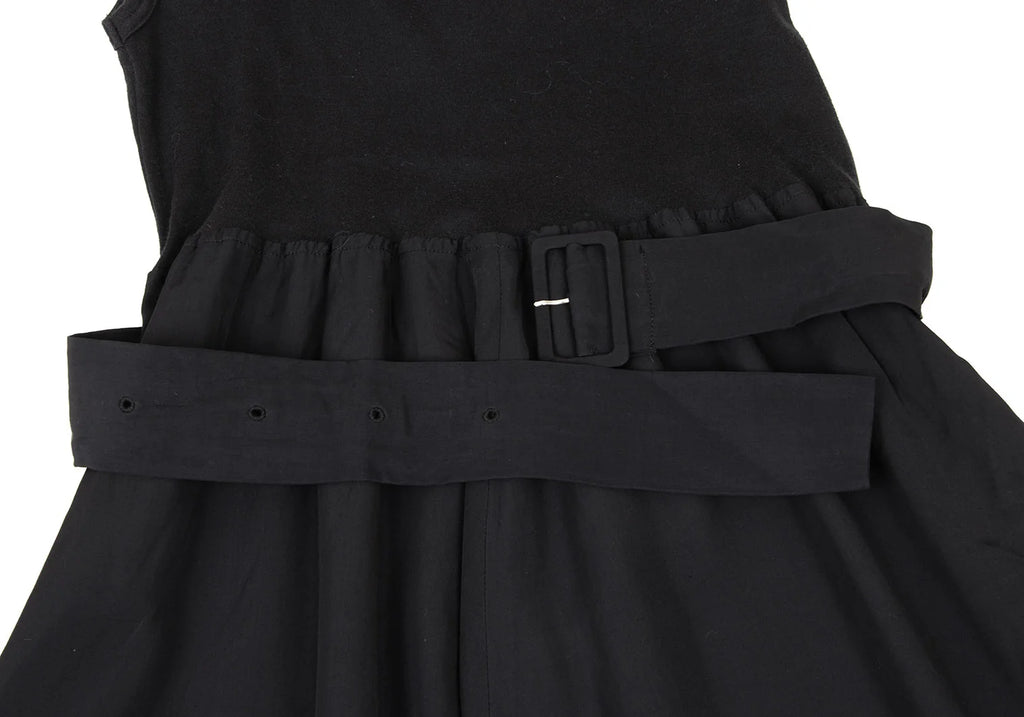 YOHJI YAMAMOTO JAPAN. WORKSHOP Black Rayon Switching Belted Dress