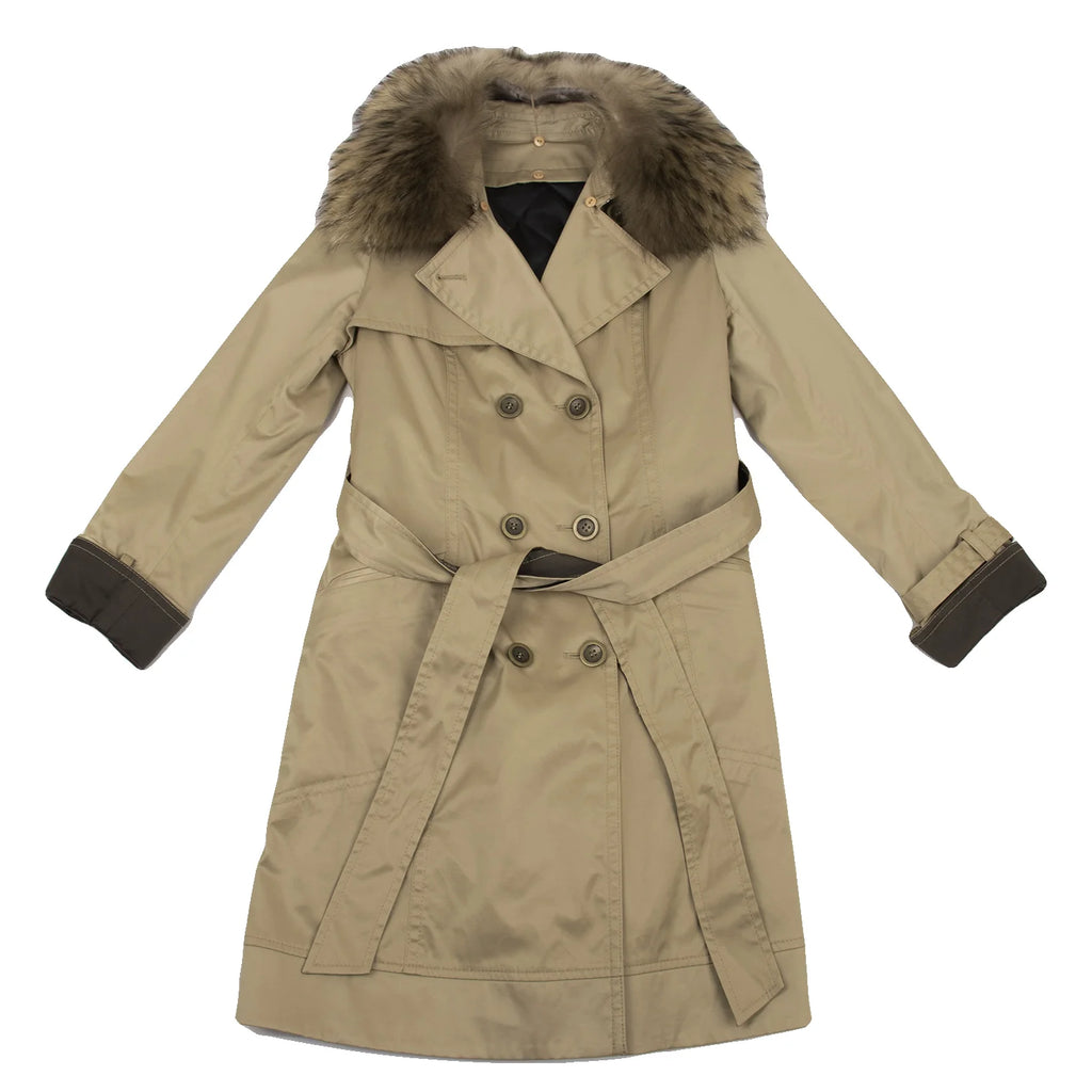 UNITED ARROWS JAPAN. Khaki/Beige Quilt Lining Detachable Faux Fur Trench Coat Beige