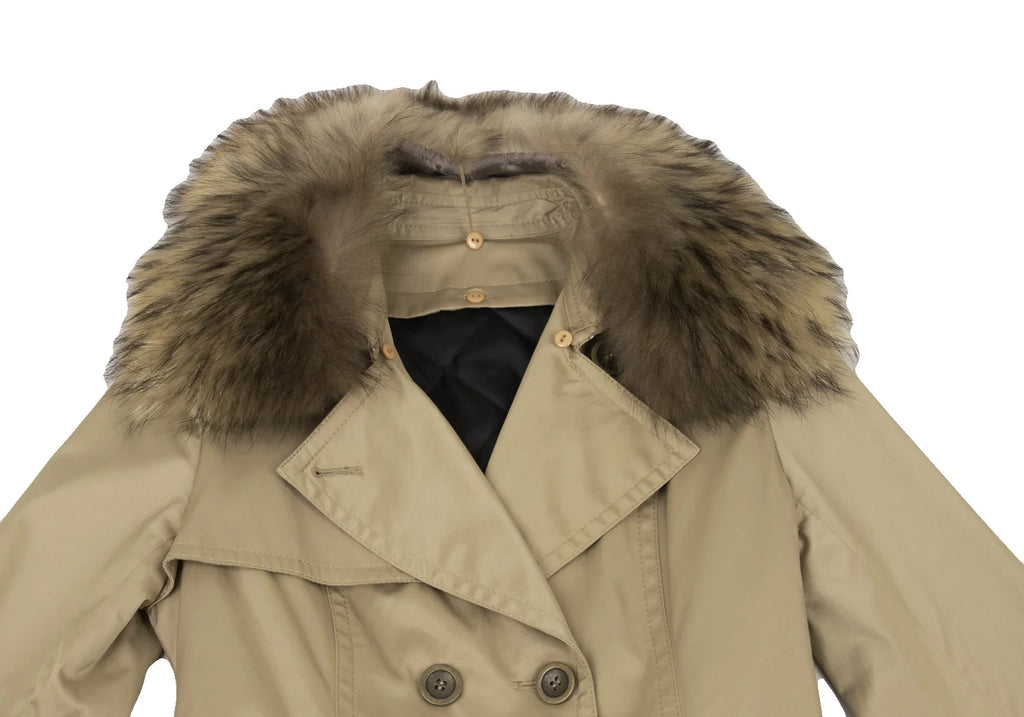 UNITED ARROWS JAPAN. Khaki/Beige Quilt Lining Detachable Faux Fur Trench Coat Beige