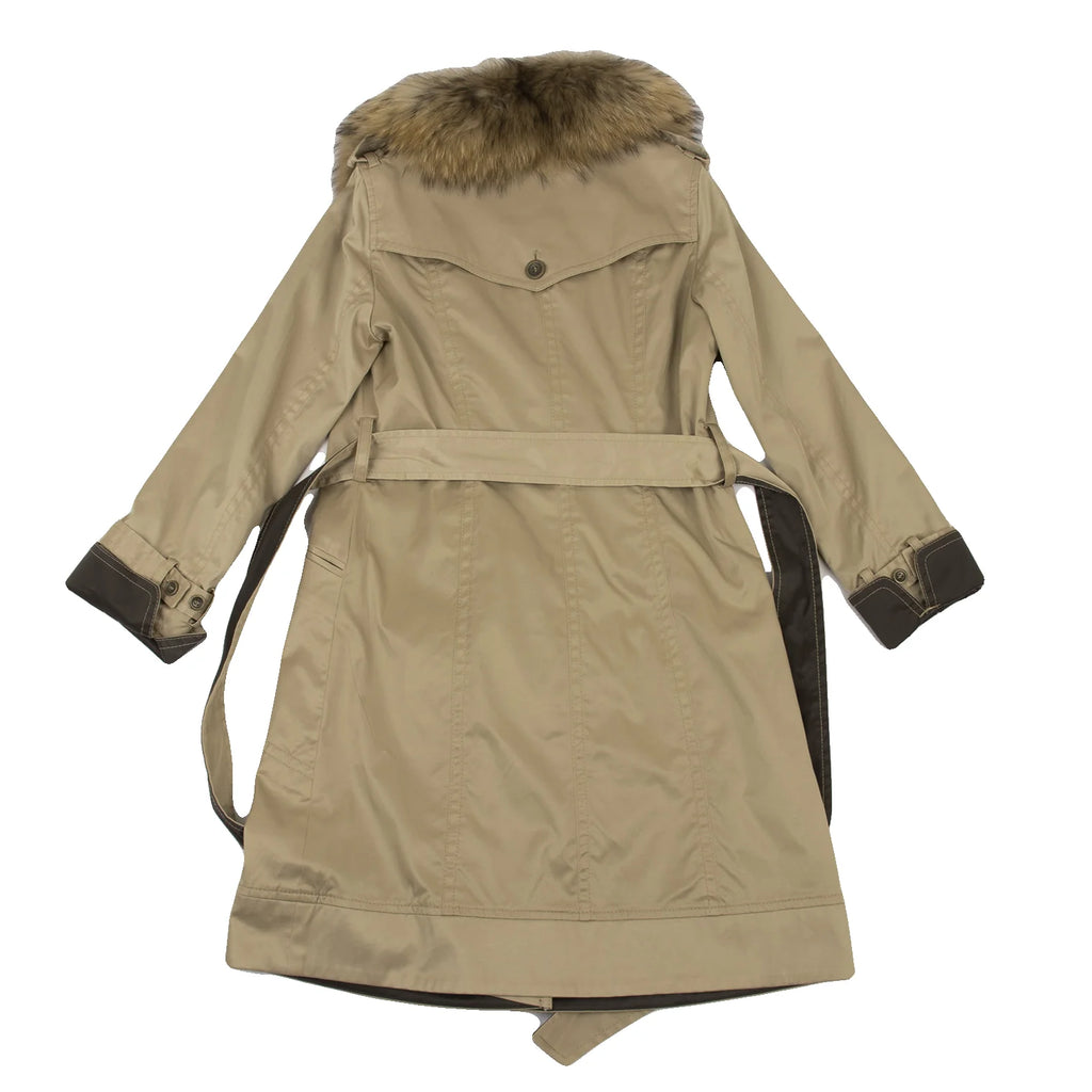 UNITED ARROWS JAPAN. Khaki/Beige Quilt Lining Detachable Faux Fur Trench Coat Beige