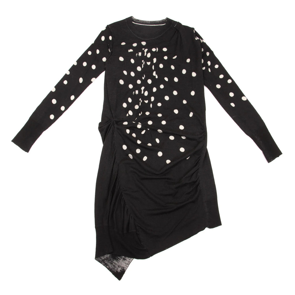 SENSOUNICO JNBY JAPAN. Dot Printed Black Gather Design Knit Dress