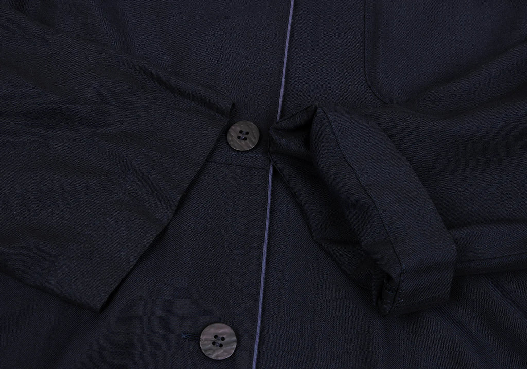 ROMEO GIGLI ITALY. Navy Piping Rayon Drape Shirt Dress