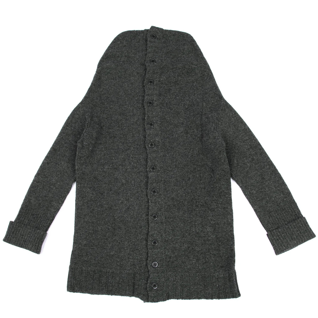 A/T ATSURO TAYAMA. Grey Open Knit Front and Back Long Cardigan w/Hood
