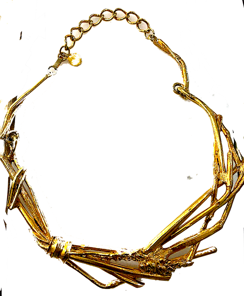 Antigona Paris Goldplated Signed on Reverse Brutalist Statement Necklace