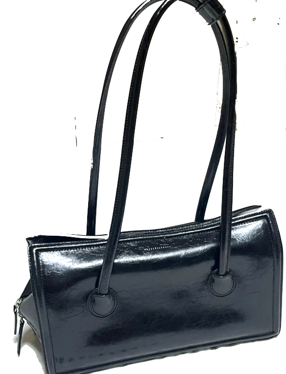 Marge Sherwood SEOUL SOUTH KOREA. Black Leather Semi Distressed Leather Medium Shoulder Bag