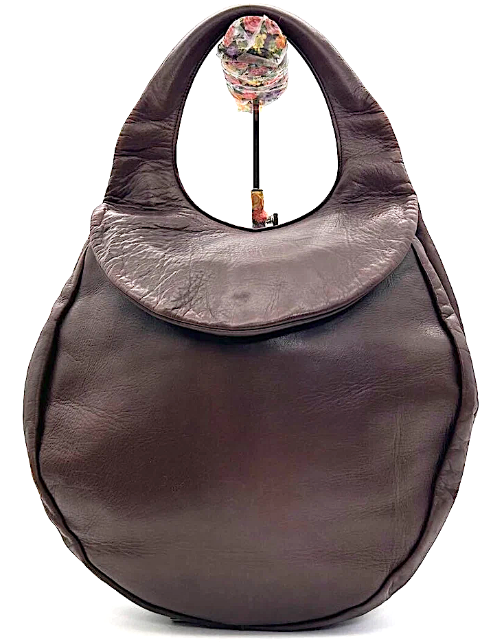 MICHIAMO JAPAN. Brown Lambskin Leather Shoulder Bag Hand Bag w/Shoulder Strap