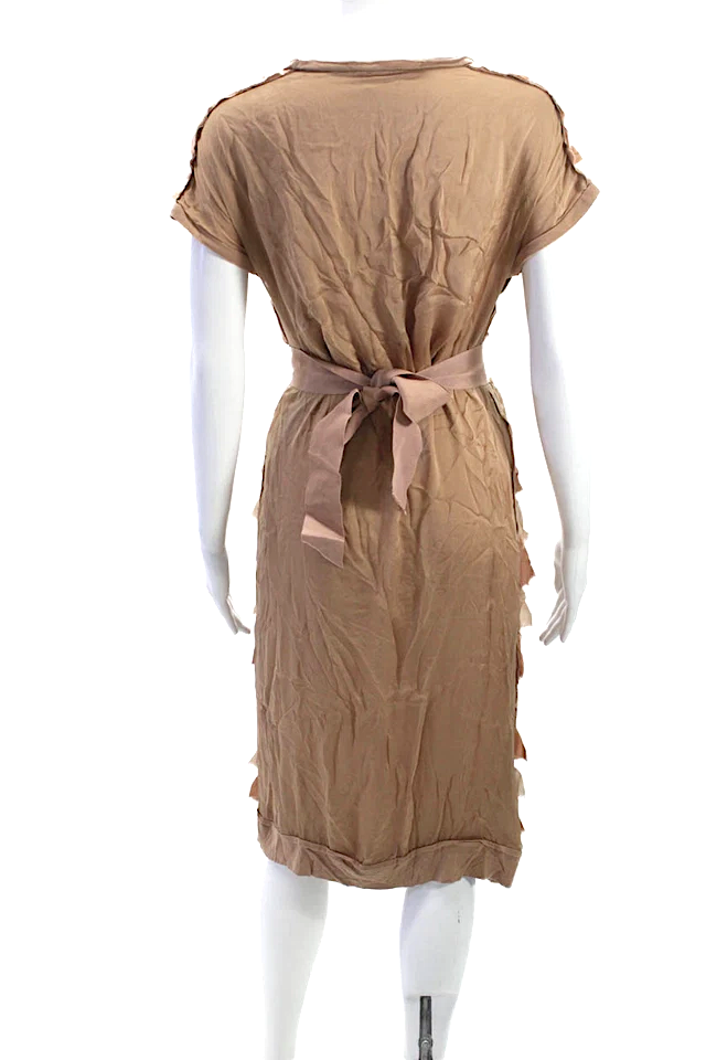 Lanvin Paris. Beige Viscose Short Sleeve Midi Sheath Dress