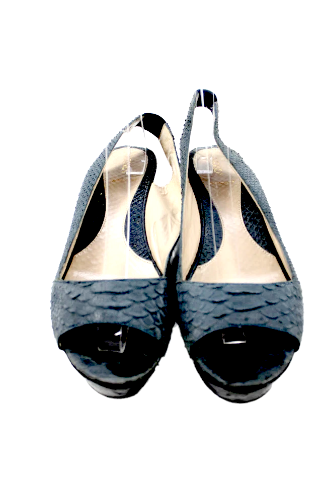 Fendi Italy. Gray Wedge Heel Platform Snake Embossed Slingback Sandals Size 40