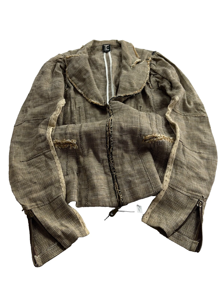 Tricot Chic (Hysteric Glamour, no Label) JAPAN. Vintage 2000s Cotton Tweed Zipper Distressed Tweed Jacket