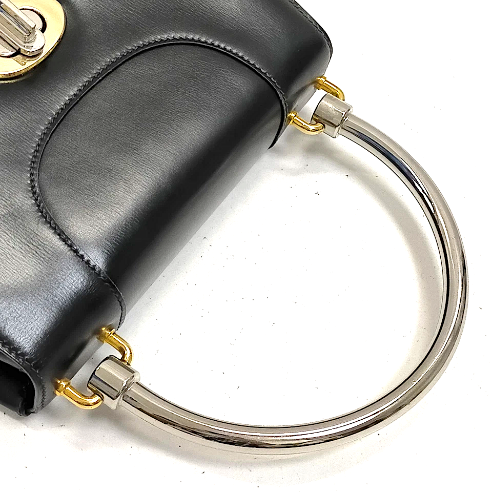 Gucci Italy. Vintage Black Leather Shoulder Bag / Hand Bag
