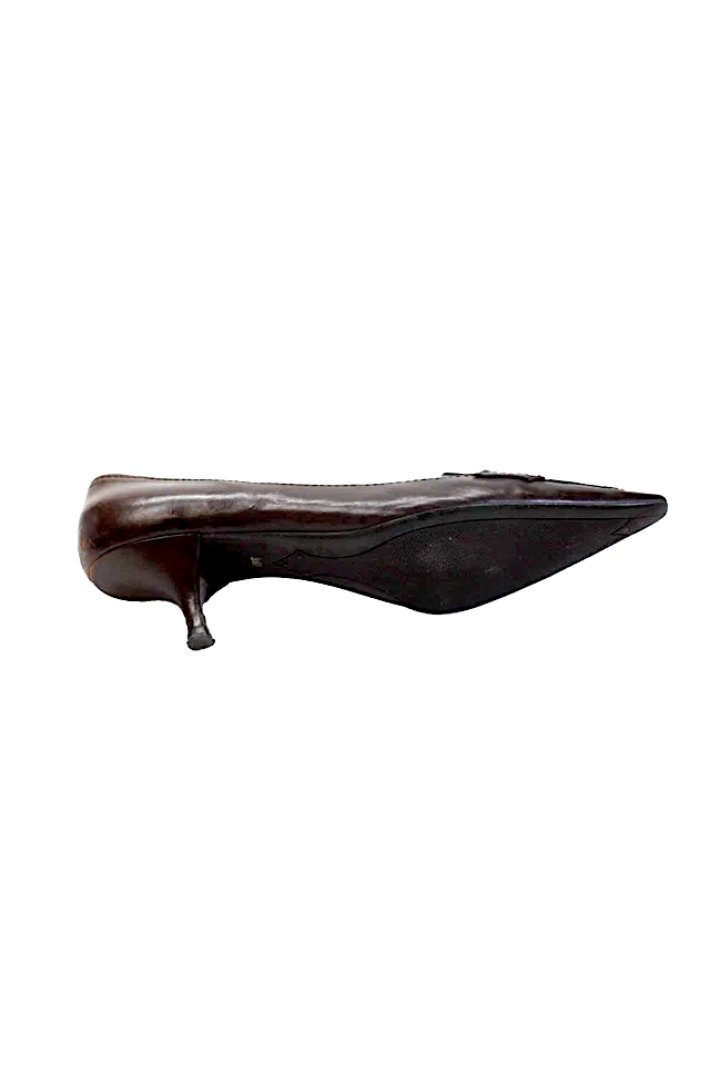 Prada Italy. Walnut Brown Leather Loafer Pointed Toe Pumps Size 39.5 9.5