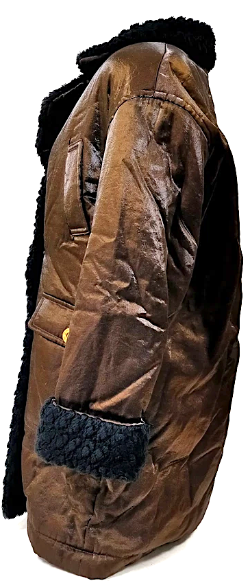 Givenchy Paris. Vintage Brown Rayon.Nylon Coat w/Black Faux Fur Accents. MANY MORE FURS AND FAUX FUR IN STORE NOW